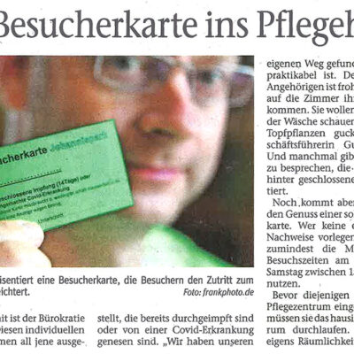 Presse Johannispark Pflegezentrum Suhl: Mit Besucherkarte ins Pflegeheim (Freies Wort, Doreen Fischer, 28.05.2021)