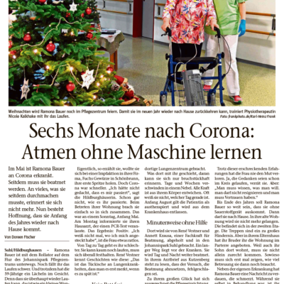 Presse Johannispark Pflegezentrum Suhl: Sechs Monate nach Corona: Atmen ohne Maschine lernen (Freies Wort, Doreen Fischer, 22.12.2021)