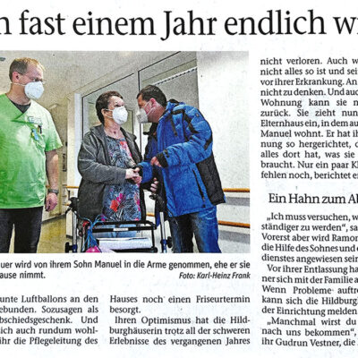 Presse Johannispark Pflegezentrum Suhl: Corona: Nach fast einem Jahr endlich wieder daheim (Freies Wort, Doreen Fischer, 11.03.2022)