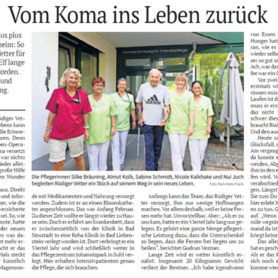 Presse Freies Wort Johannispark Pflegezentrum OP mit Schrecken - Vom Koma ins Leben zurück Foto: Karl-Heinz Frank