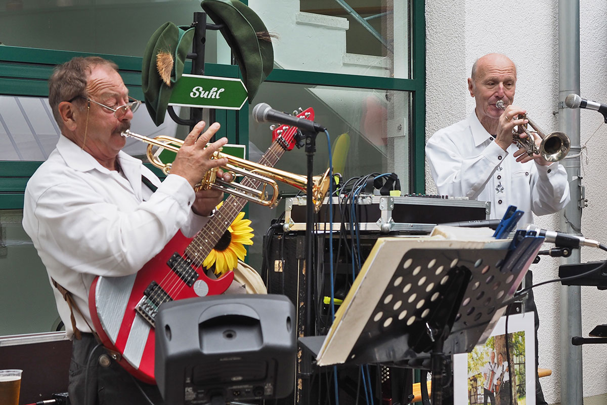 Johannispark Pflegezentrum Suhl: Parkfest 2017: Suhler Musikanten: Harald Helbig, Günter Christ (Foto: Manuela Hahnebach)