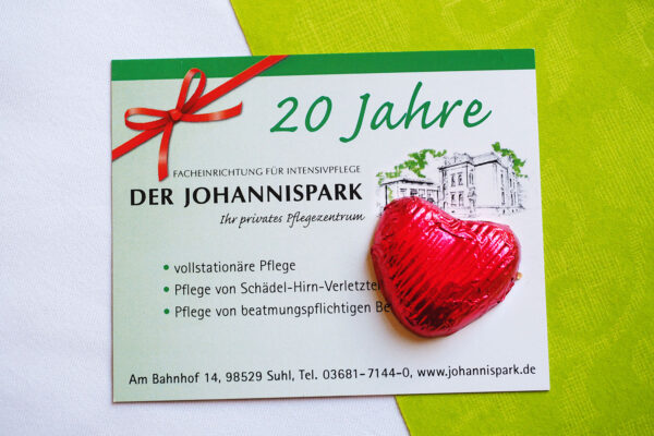 Johannispark Pflegezentrum Suhl: 20 Jahre, 2018: Jubiläumskarte (Foto: Manuela Hahnebach)